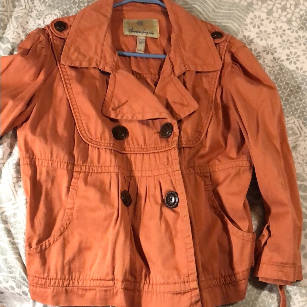 American Rag Orange Trench Coat with Collared Neckline